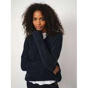 MOS MOSH Thora V-Neck Sweater Women XS Navy Alpaca Wool Fuzzy Knit Scandi Luxury